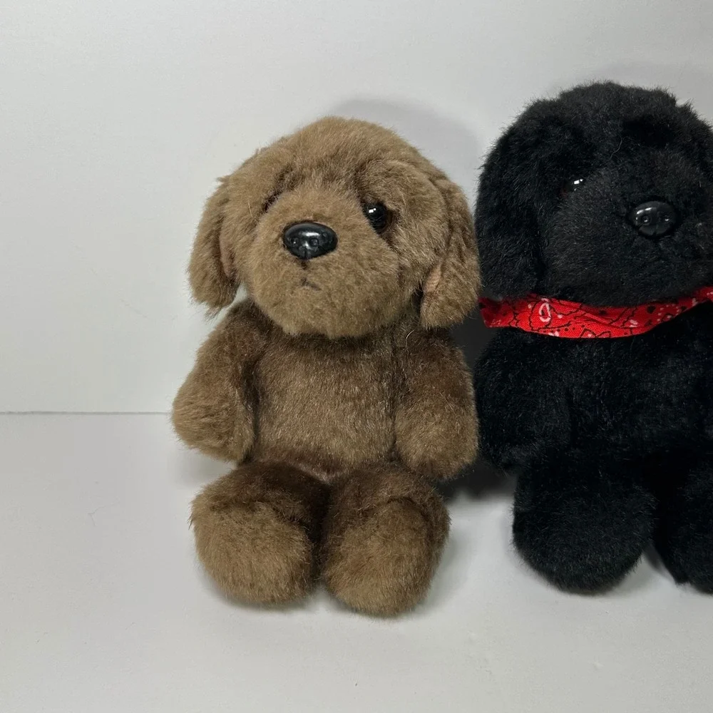 Vtg Cabelas Kid Plush Puppy Dog Set Chocolate Black Yellow Lab Stuffed Animal 6